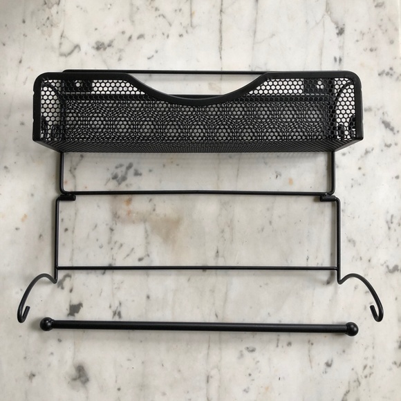 (New) Wall Mounted Black Metal Kitchen Paper Towel Hand Towel Spice Rack Holder - Picture 5 of 9